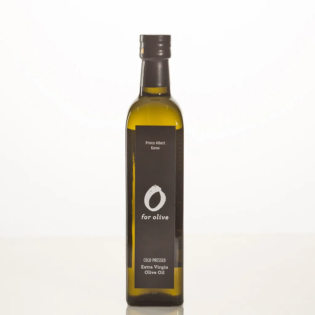 O for Olive extra virgin olive oil from Swartrivier Farm Prince Albert