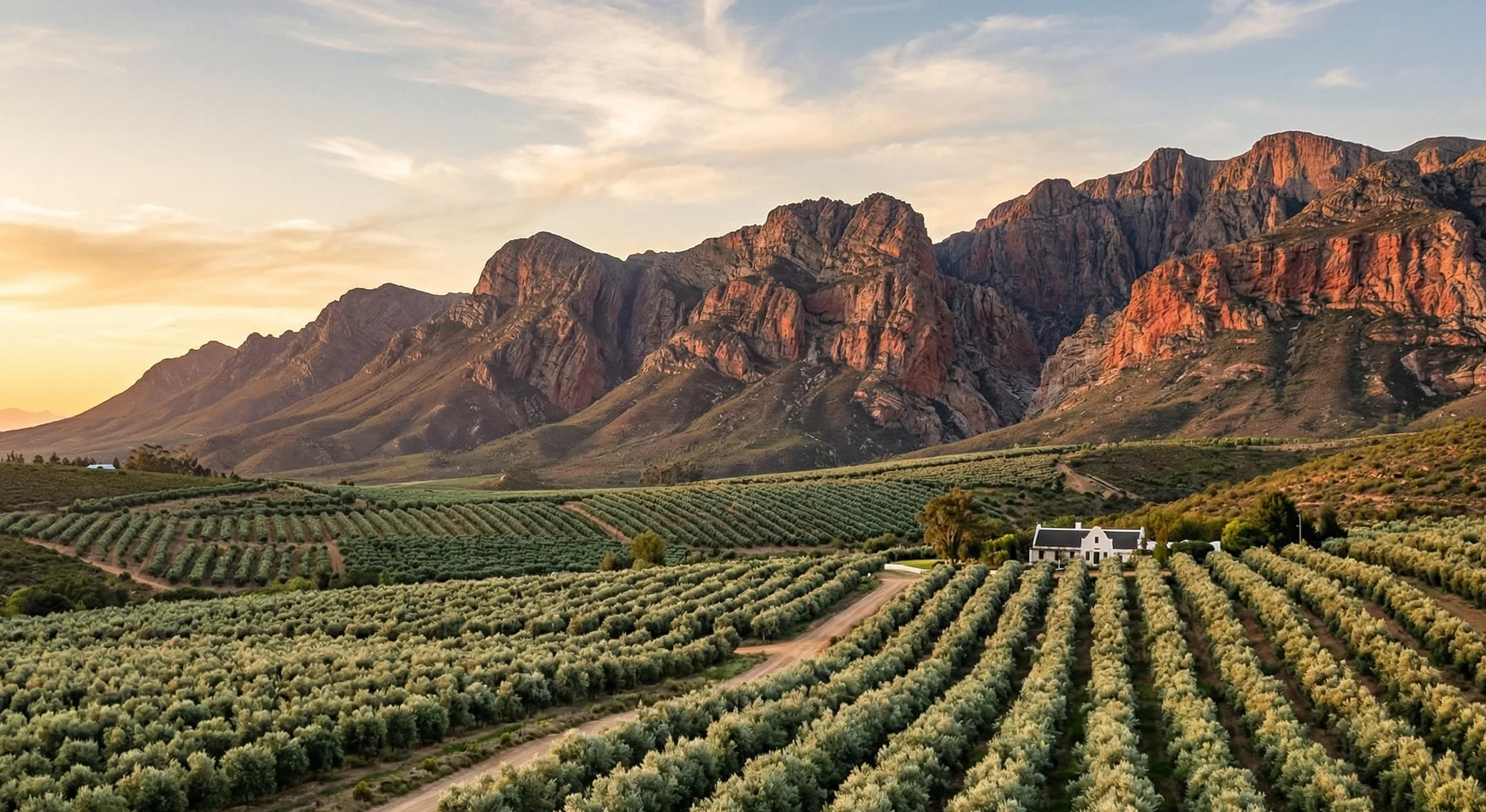 Karoo olive farm with mountains near Prince Albert Western Cape